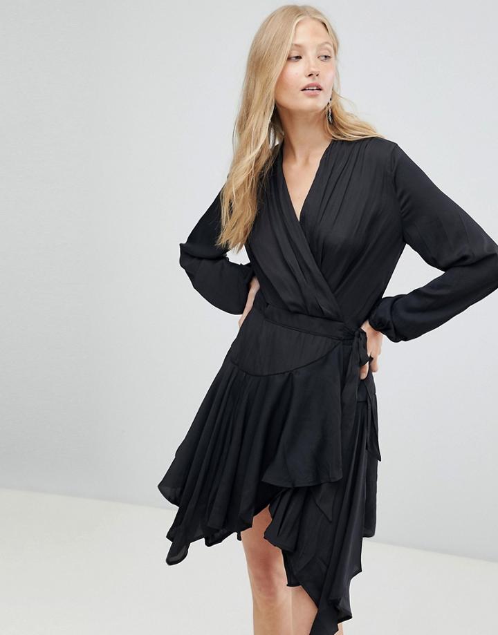 D.ra Parker Wrap Waterfall Hem Dress - Black