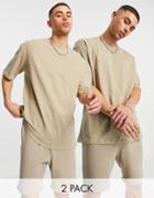 Jack & Jones Originals Oversized T-shirt & Shorts Set In Beige-neutral