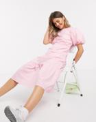 Influence Cotton Poplin Tiered Hem Midi Dress In Pink