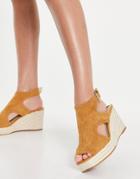 River Island Square Toe Cut Out Wedges In Brown