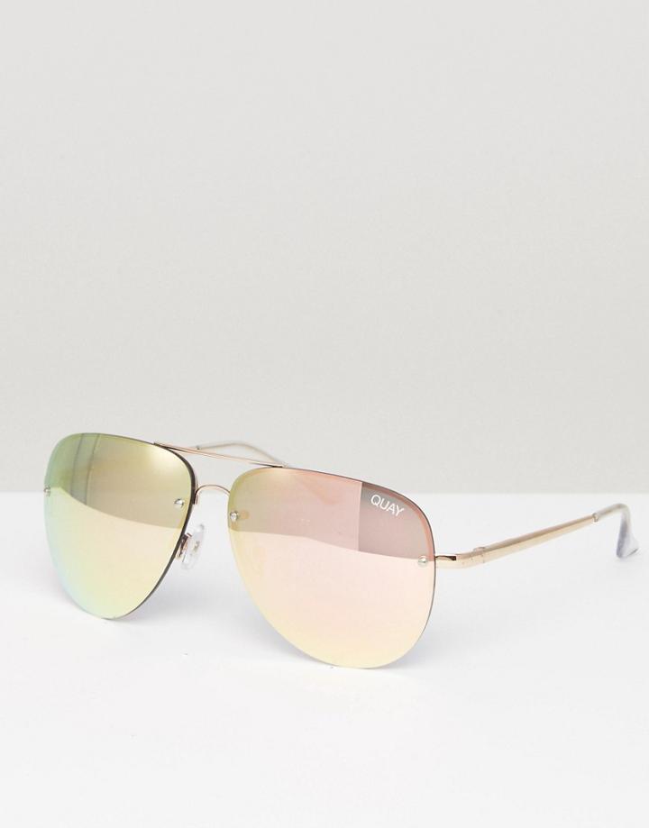 Quay Australia Muse Aviator Sunglasses In Rose Gold - Gold