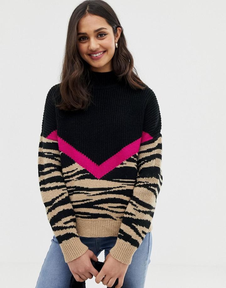 Asos Design Chevron Tiger Sweater - Multi