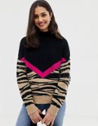 Asos Design Chevron Tiger Sweater - Multi