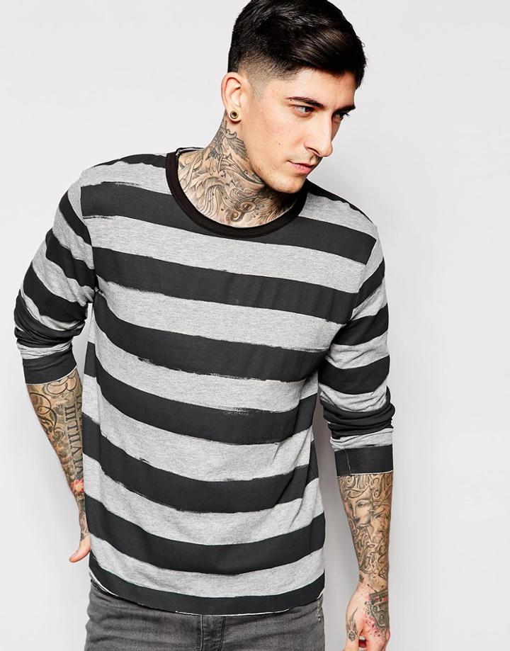 Cheap Monday Smudgy Stripe Long Sleeved T-shirt - Black