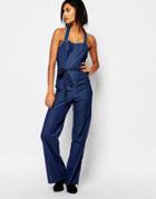 Vero Moda Halterneck Denim Jumpsuit - Denim