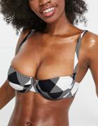 Asos Design Pocket Detail Bikini Top In Gingham - Part Of A Set-multi