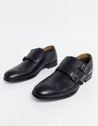 Red Tape Leather Brogue Monk Shoe In Black