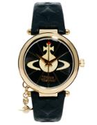 Vivienne Westwood Leather Strap Watch With Orb Charm Vv006bkgd - Black