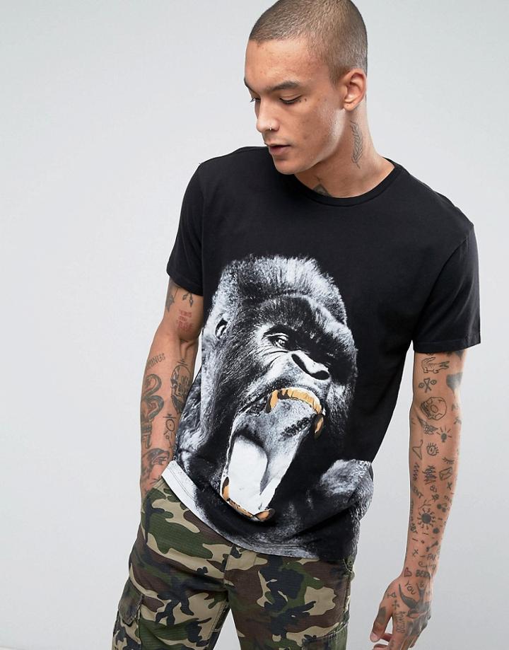 Bershka T-shirt With Gorilla Print - Black