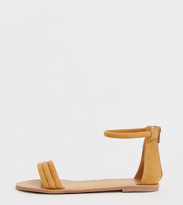 London Rebel Wide Fit Tubular Flat Sandals - Tan