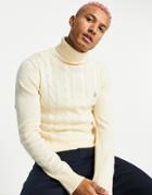 Le Breve Heavy Cable Knit Roll Neck Sweater In Ecru-neutral