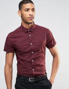 Asos Skinny Shirt In Burgundy With Short Sleeves - Burgundy