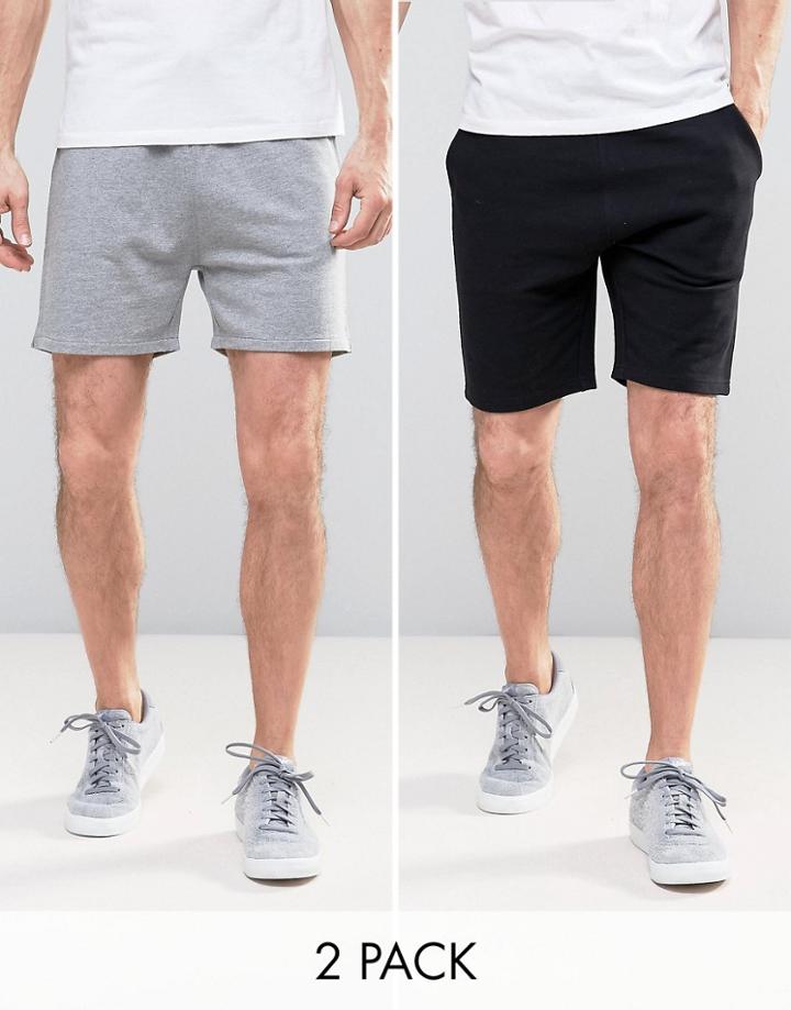 Asos Skinny Shorts 2 Pack Gray Marl/black Save - Multi