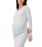 Cotton: On Maternity Lettuce Edge Long Sleeve Dress In Gray-grey