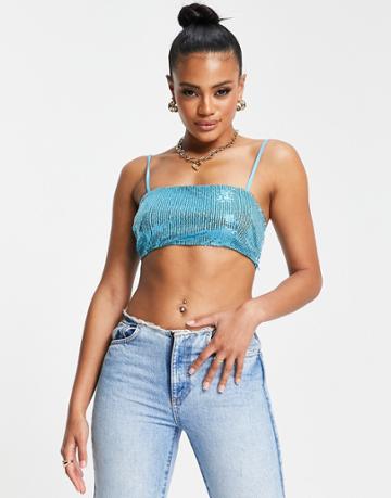 Naanaa Sequin Crop Top In Blue