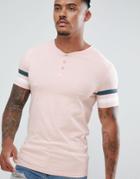 Asos Design Muscle T-shirt With Grandad Neck And Sleeve Cut And Sew - Pink