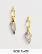 Asos Design Premium Gold Plated Earrings With Hardware Links And Semi-precious Natural Agate Stone - Gold