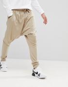 Asos Lightweight Extreme Drop Crotch Jogger In Stone - Beige