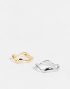 Designb London X2 Pack Rings In Molten Mixed Metals-multi