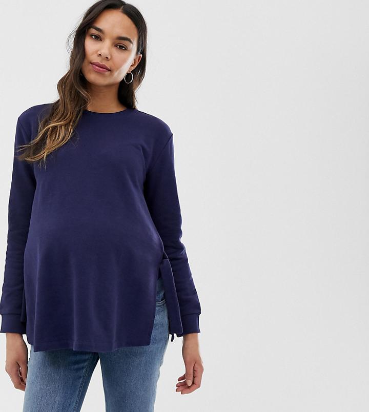 Asos Design Maternity Nursing Sweatshirt With Tie Side In Navy - Navy
