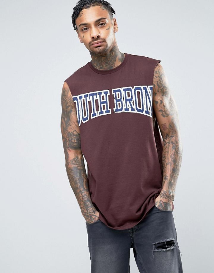 Asos Oversized Sleeveless T-shirt With Varsity Print And Extreme Dropped Armhole - Red