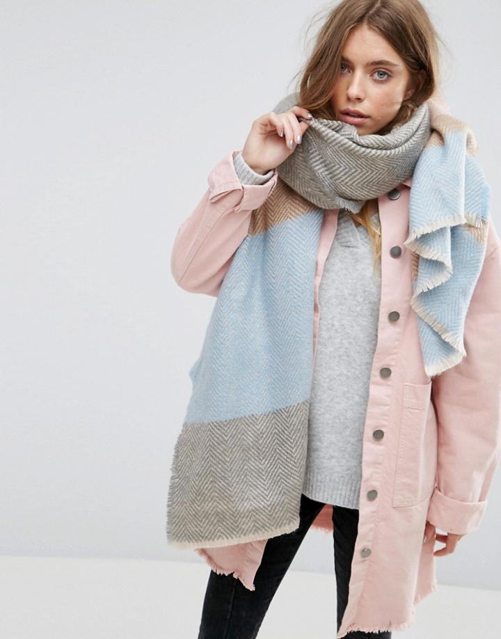 Asos Long Oversized Pastel Stripe Herringbone Scarf - Black