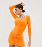 Fashionkilla Off Shoulder Ruched Front Mini Bodycon Dress In Orange - Orange