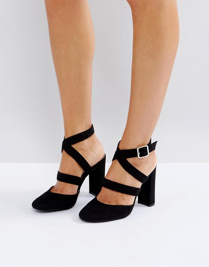 London Rebel Asymmetric Block Point High Heels - Black