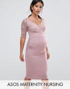 Asos Maternity Nursing Lace Wrap Bodycon Midi Dress - Purple