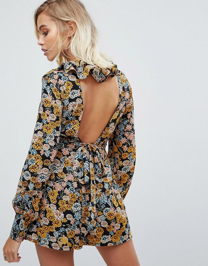 Fashion Union Romper With Low Back In Floral Print - Multi
