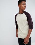 Asos Design Long Sleeve Contrast Raglan T-shirt - Multi
