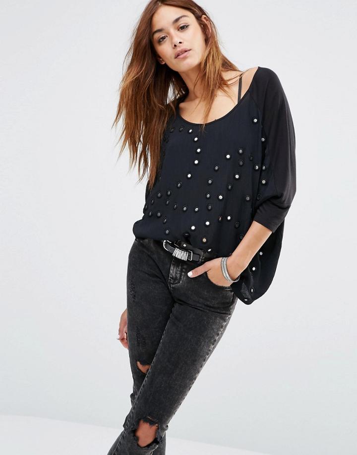 Religion Smock Top With Mirror Embelishment - Black