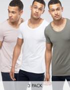 Asos Muscle T-shirt With Scoop Neck 3 Pack Save - Multi