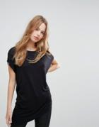New Look Asymmetric Hem Short Sleeve T-shirt - Black