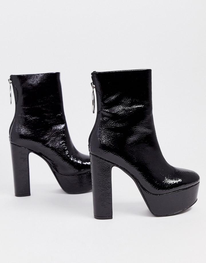 Asos Design Embers Platform Boots In Black Patent - Black
