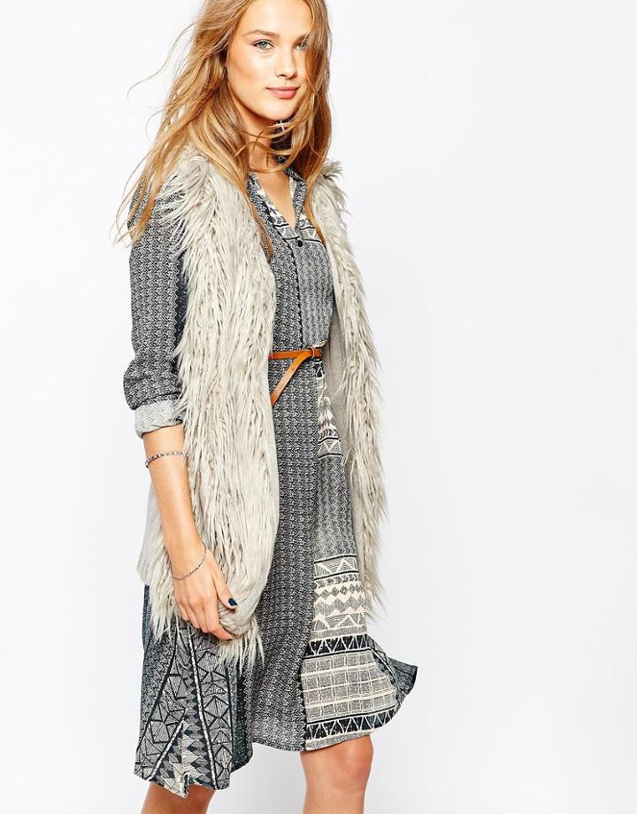 Vila Faux Fur Knitted Vest - Gray