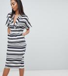 Asos Design Tall Stripe Linen Midi Dress With Pockets - Multi