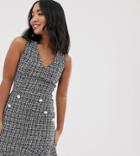 Parisian Petite Tweed Dress With Fluted Hem And Pearl Effect Buttons - Black