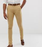 Asos Design Tall Wedding Super Skinny Suit Pants In Stone Micro Check - Beige