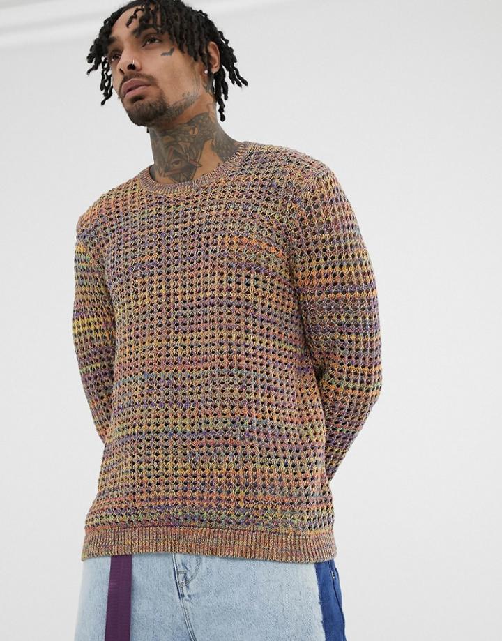Asos Design Knitted Textured Sweater In Multi Color - Multi