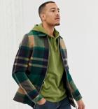 Asos Design Tall Zip Through Jacket In Green Check - Green