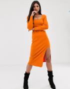 Asos Design Super Soft Square Neck Midi Dress-orange