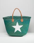 Hat Attack Painted Star Straw Tote Bag - Green