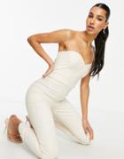 Vesper Bandeau Jumpsuit With Corset Detail In Ecru-cream