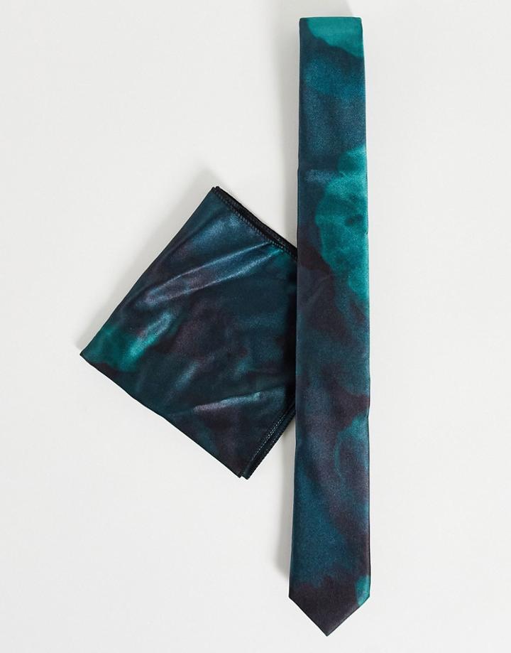 Bolongaro Trevor Watercolor Tie & Pocket Square Set-green