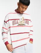 Asos Design Oversized Stripe Long Sleeve T-shirt In Red & White With Front Print