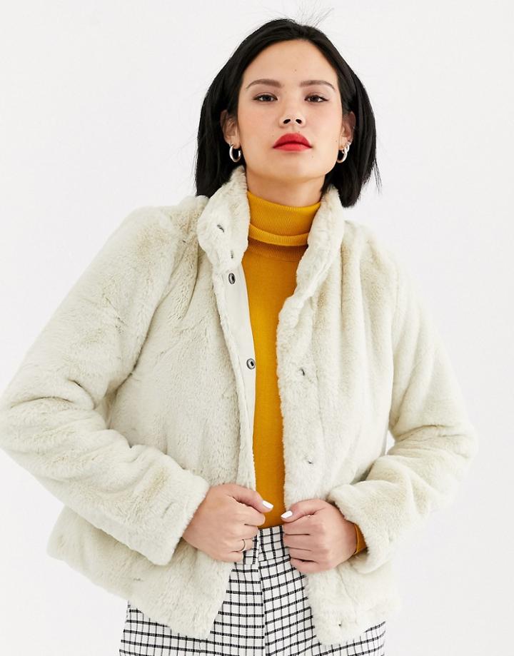 Only Faux Fur Jacket In Cream-black