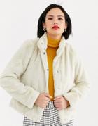 Only Faux Fur Jacket In Cream-black