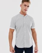 Esprit Slim Fit Grandad Shirt With Dot Print-white