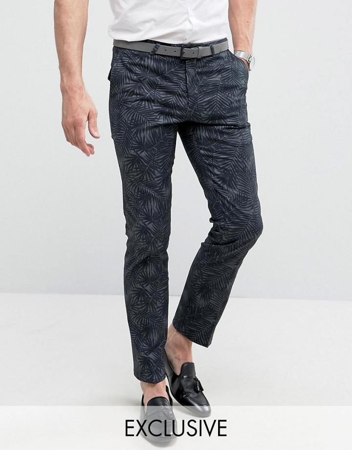 Noose & Monkey Super Skinny Smart Pants In Print - Gray